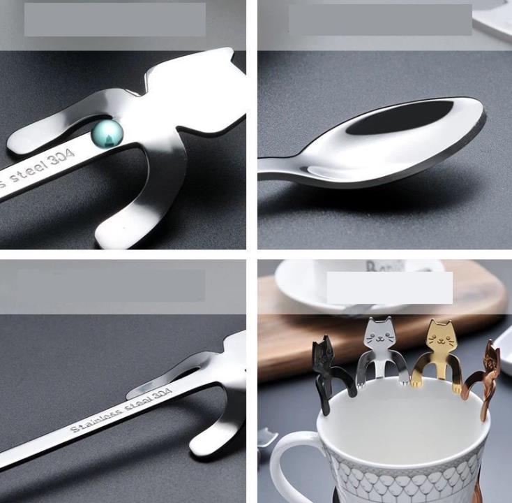 500pcs Stainless Steel Coffee Tea Spoon Mini Cat Long Handle Creative Hanging Spoons Drinking Tools Kitchen Gadget Flatware Tableware SN2503