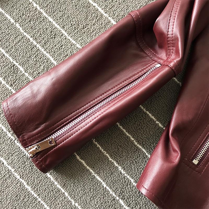 Leather Autumn Genuine Motorcycle Short Jacket Women Fashion Wine Red Sheepskin Coat Streetwear Turn Collar Vintage Punk Jackets Women's & F