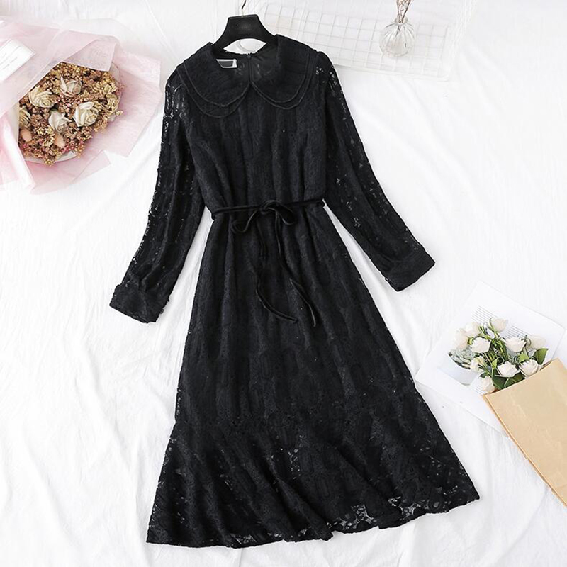 Arrival Spring Lace Dress Fashion Vintage Long Sleeve Ruffles Long Dress Elegant Slim Women Evening Party Dresses 210521
