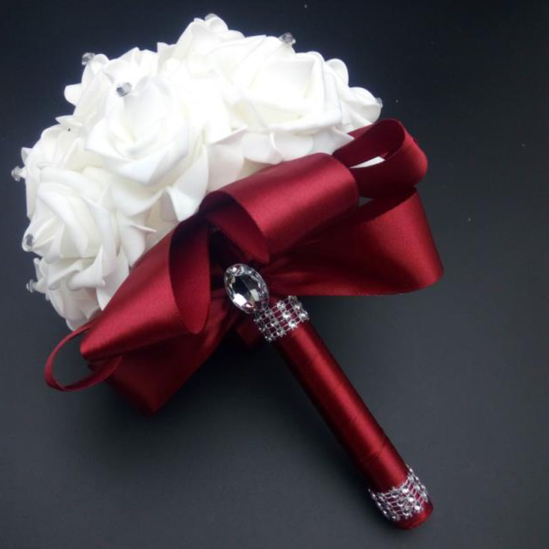 Wedding Party Gifts Elegant Rose Artificial Bridal Flowers Bride Bouquet Crystal Royal Blue Silk Ribbon Buque De Noivablue bouquet