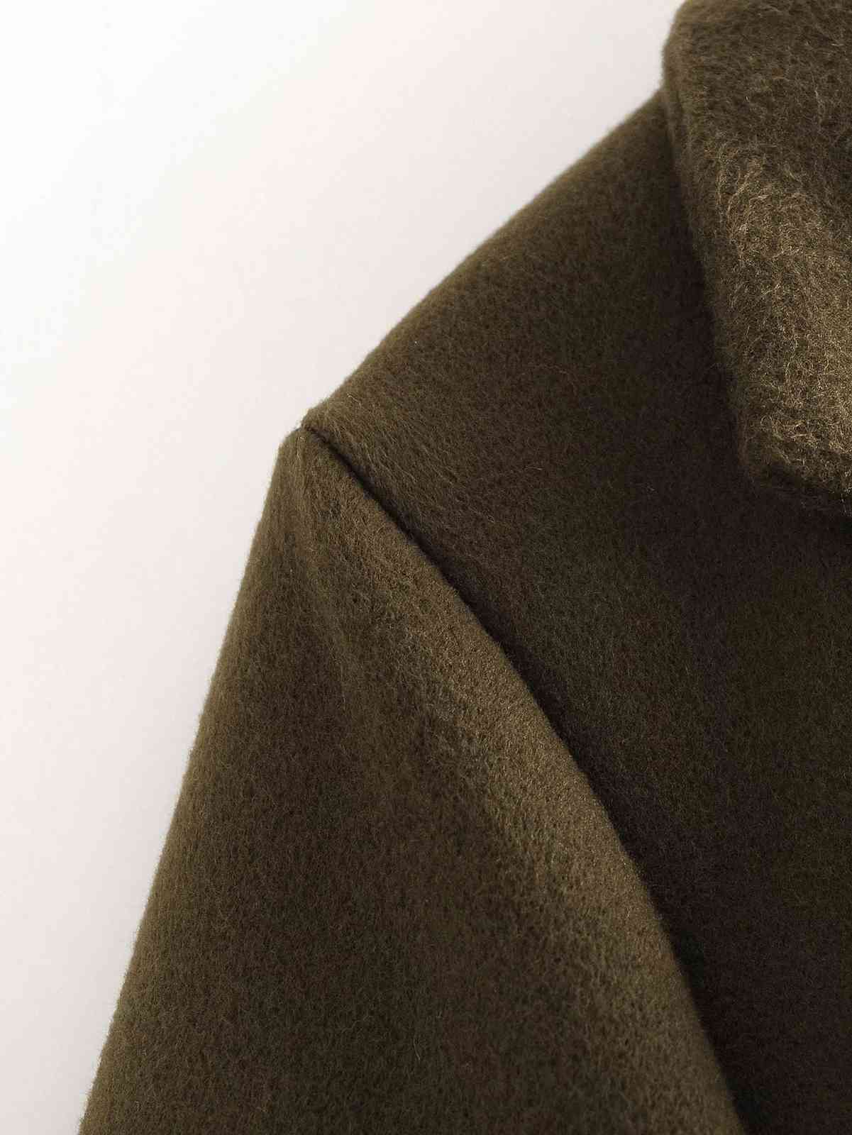Winter Woolen Blends Mid Long Coat Women NO buttons Sleeve OL Trench Slim fit Outerwear 210429