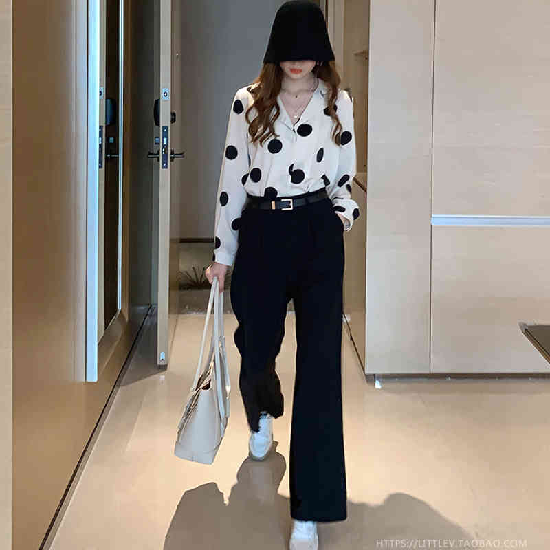 Blusas Mujer Spring Long Sleeve Polka Dot Chiffon Blouse Women HK Style Retro Elegant Slim-fit Tops 8767 50 210427