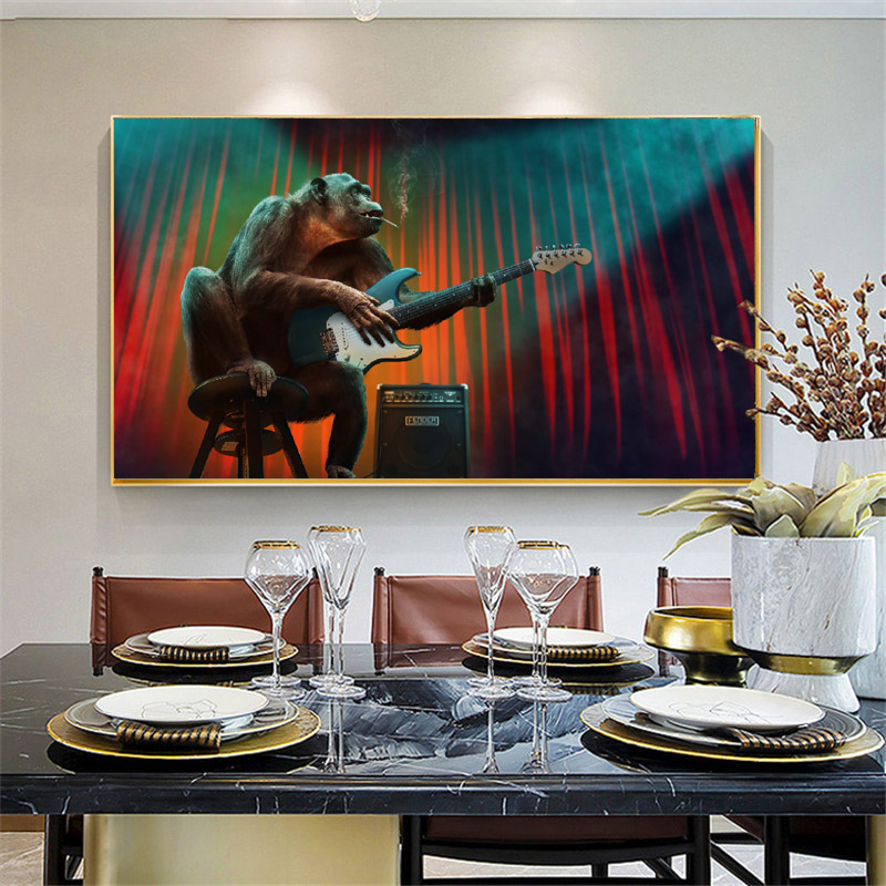 Large Size Canvas Painting Wall Art Funny Animal Poster Music Monkey Picture HD Print For Living Room Decoration Cuadros