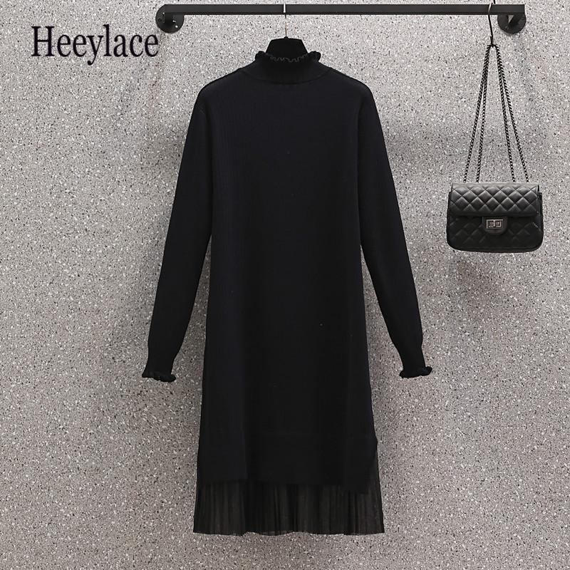 Plus Size Dresses Women Autumn Winter Knitted Sweater For Turtleneck Warm Thick Knitting Ruffles Patchwork Vestido
Plus Size Dresses Women Autumn Winter Knitted Sweater For Turtleneck Warm Thick Knitting Ruffles Patchwork Vestido