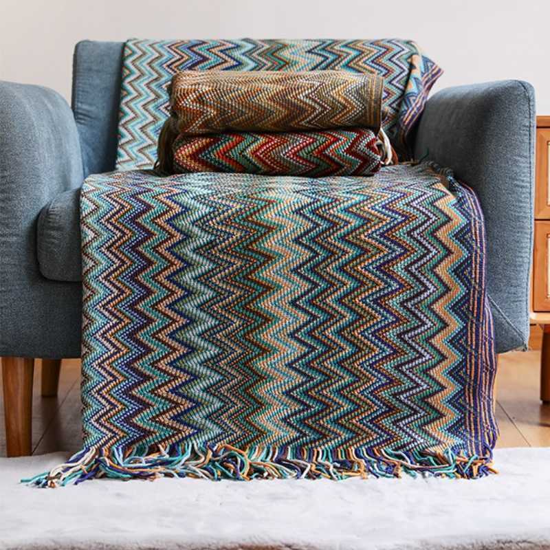 Bohemian Knitted Blanket Sofa Throw With Tassels Colorful Bedspread Nap Air Condition Nordic Home Decorative 211218