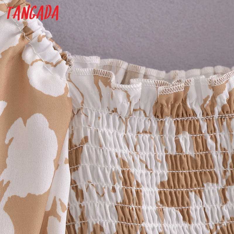 Tangada Summer Women Floral Print Short Dress Square Neck Short Sleeve Ladies Mini Dress Vestidos 3A148 210630