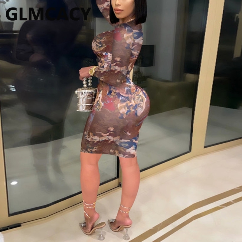 Women Long Sleeve Renaissance Printed Dress Lace Upfront Bodyon Dresses 210702