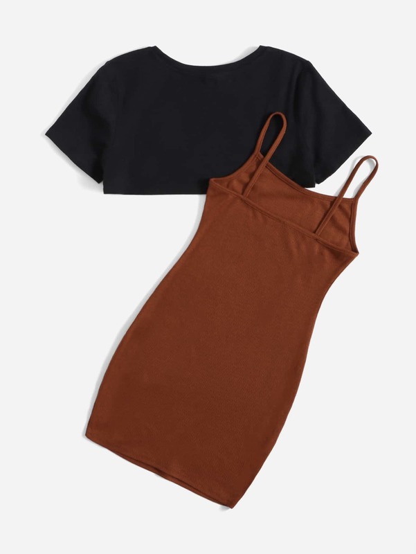 Girls Cami Fitted Dress With Super Crop Top SHE