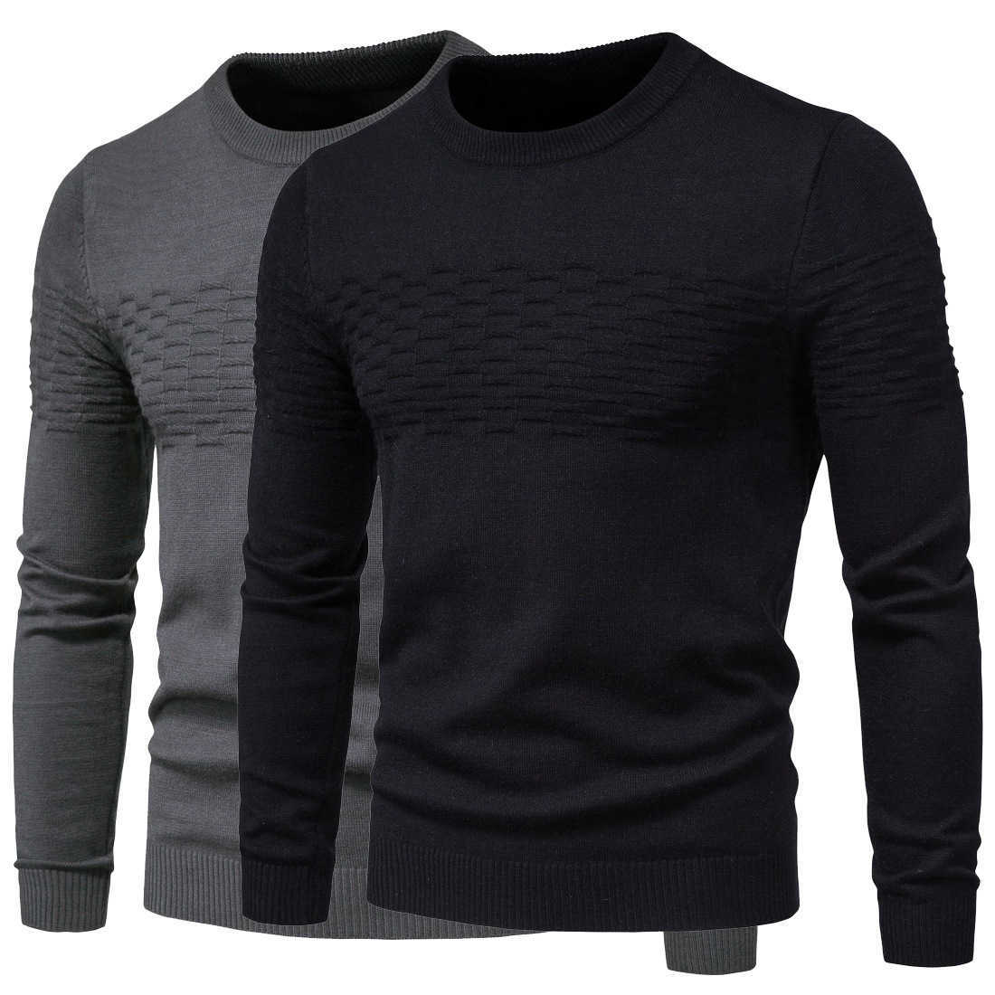 Men Winer Casual Solid Thick wool Cotton Sweater Pullovers High Elasticity Fashion Slim Fit O-Neck 211008