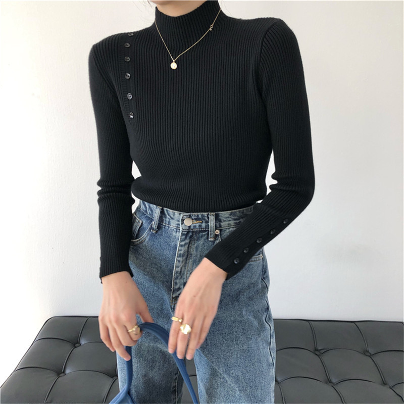 Spring Autumn OL Basic Pullover Tops Soft Slim-fit Bottoming Sweater Women Elegant Turtleneck Knitted Sweaters 210421