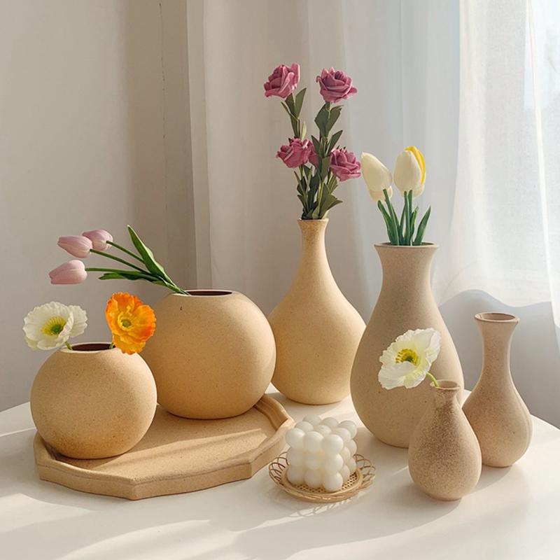 Wooden Flower Vase Retro Art Bottle For Room Tabletop Ornament DIY Colored Painting Plant Pot Nordic Home Garden Decor Vases