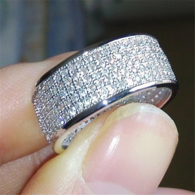 Size 5-10 Sparkling Wedding Rings Luxury Jewelry 10KT White Gold Fill Pave Sapphire CZ Diamond Gemstones Eternity Party Women Engagement Finger Ring G