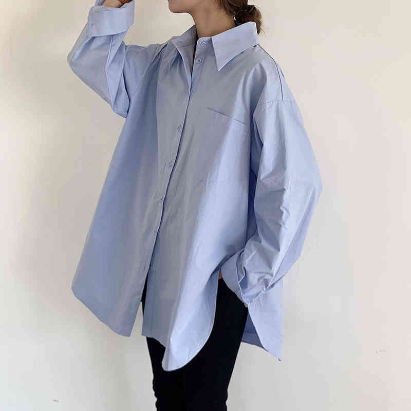 Korean Minimalist Solid Oversize Prom Comfortable All Match Casual Femme Stylish Tops Loose Women Chic Shirts 210421