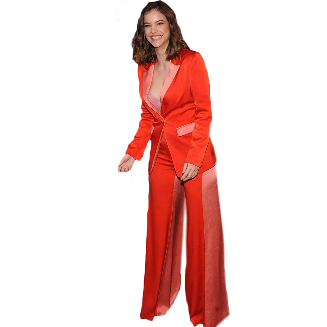 2 Pcs Pant Suit for Women Formal Prom Dresses Long Sleeves Orange Customise Suits Sexy Special Occasion Dress