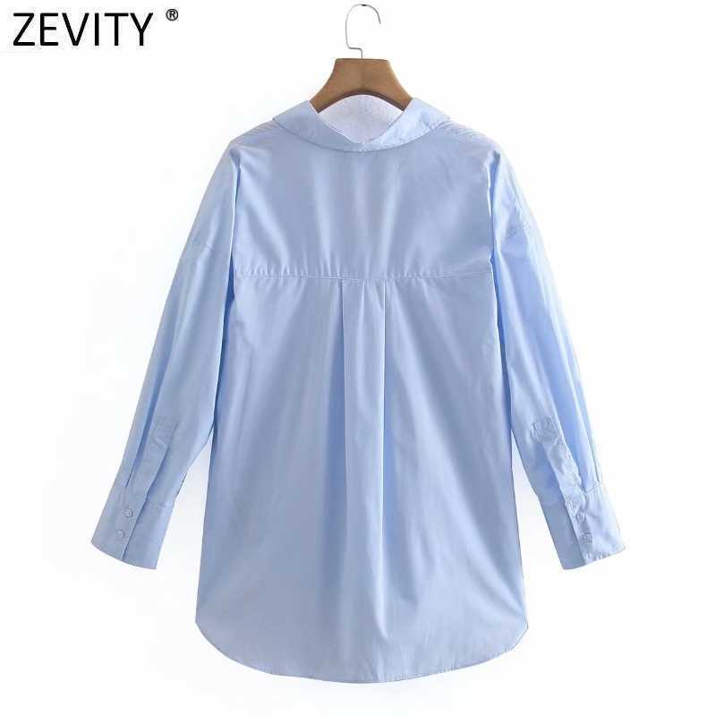 Zevity Women Simply Turn Down Collar Blue Shirts Office Lady Long Sleeve Business Blouse Roupas Chic Chemise Tops LS9373 210603