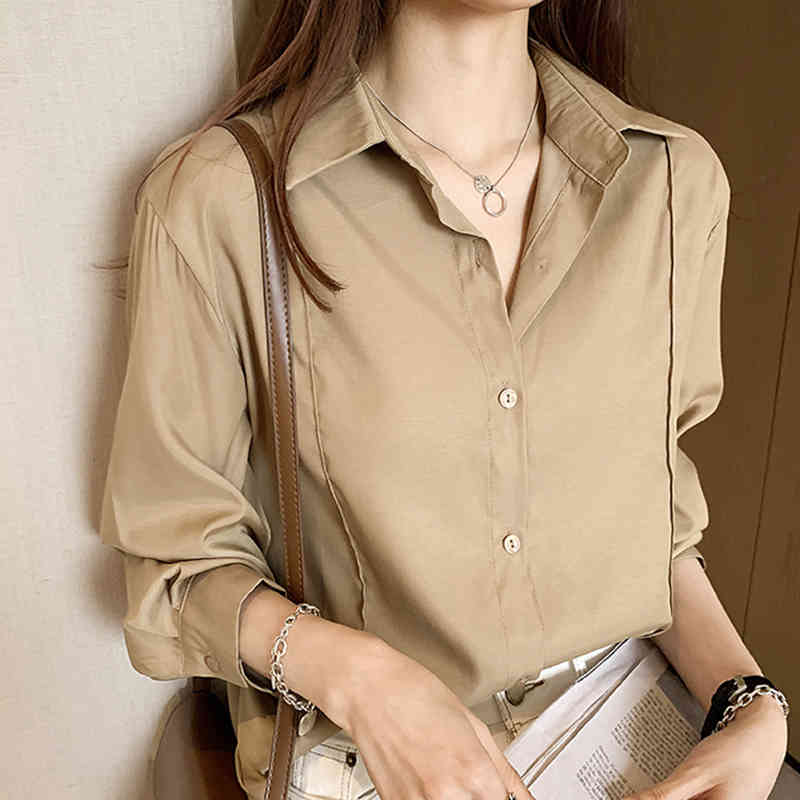 Spring Plus Size White Blouse Women Turn-down Collar Long Sleeve Top Button Up Casual Solid Shirt Tops Blusas Mujer 12603 210508