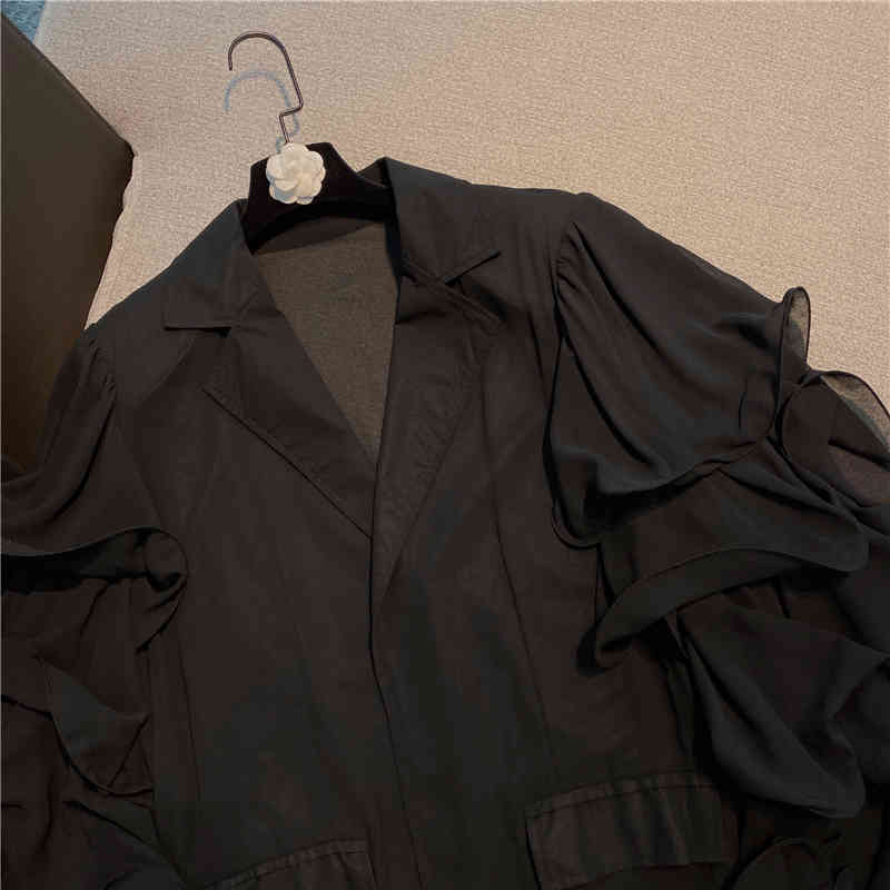 Loose Patchwork Ruffle Blouse For Women Notched Long Sleeve Casual Korean Shirt Female Fashion Clothing 210524