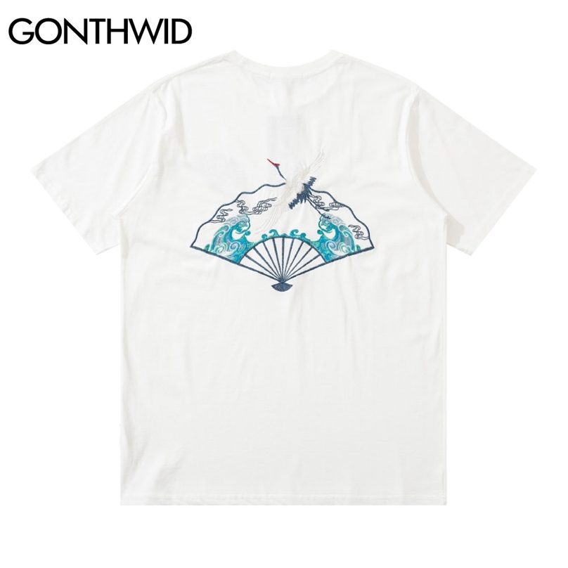 Tee Shirt Harajuku Embroidery Crane Sea Wave Hand Fan Tshirts Streetwear Japanese Style Short Sleeve Casual Cotton Tops 210602, Black
Tee Shirt Harajuku Embroidery Crane Sea Wave Hand Fan Tshirts Streetwear Japanese Style Short Sleeve Casual Cotton Tops 210602, Black