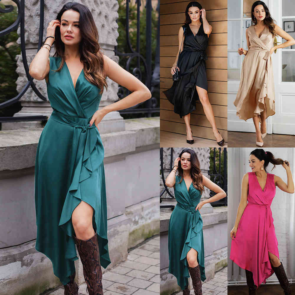 Women Dress Bandage V-neck Irregular Vintage Party es Plus Size Sleeveless Long Girls Summer 210513