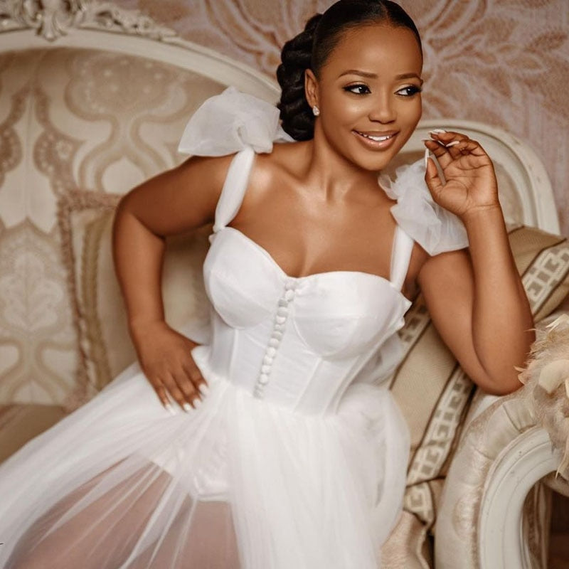 Sweetheart Fairy Wedding Dresses Princess Lace-up Corset Top African Aso Ebi Beach Bridal Reception Second Gown Robes Cheap