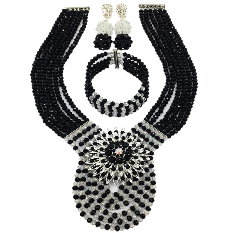 Earrings & Necklace Black Clear AB Crystal Beaded Statement African Beads Jewelry Set Nigerian Wedding Bridal, Silver
Earrings & Necklace Black Clear AB Crystal Beaded Statement African Beads Jewelry Set Nigerian Wedding Bridal, Silver