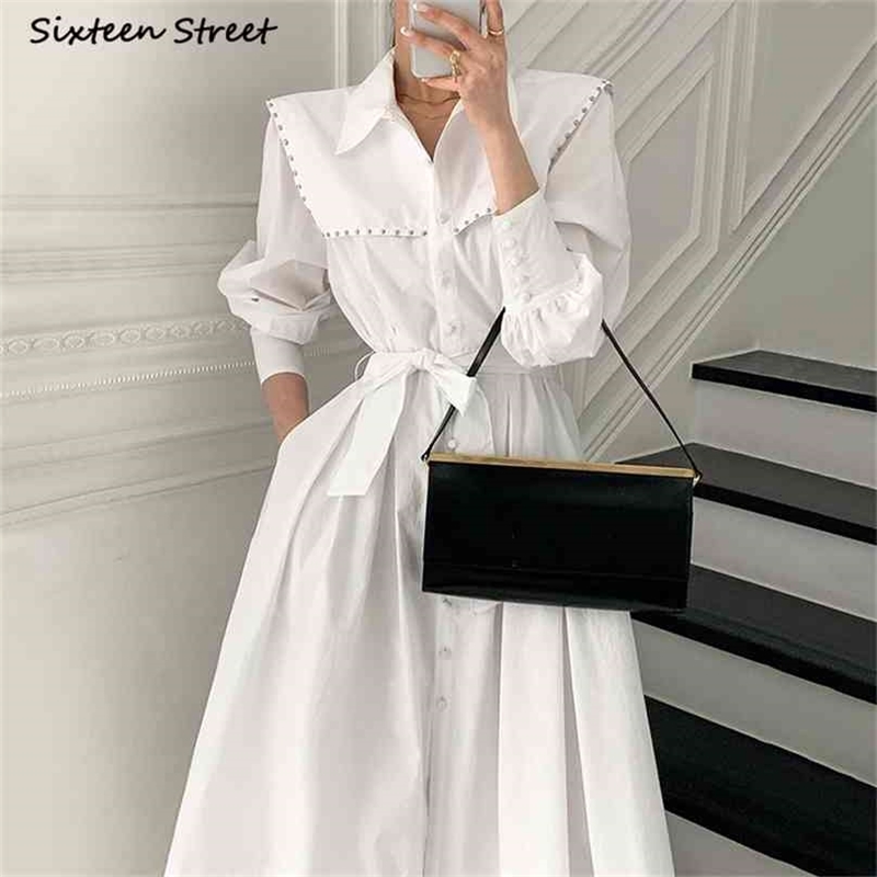 White Elegant Shirts Dress Woman with Belt Rivet Maxi Vestido Women Clothing Vintage Single-breasted OL Work Dresses Female 210603, Clear
White Elegant Shirts Dress Woman with Belt Rivet Maxi Vestido Women Clothing Vintage Single-breasted OL Work Dresses Female 210603, Clear