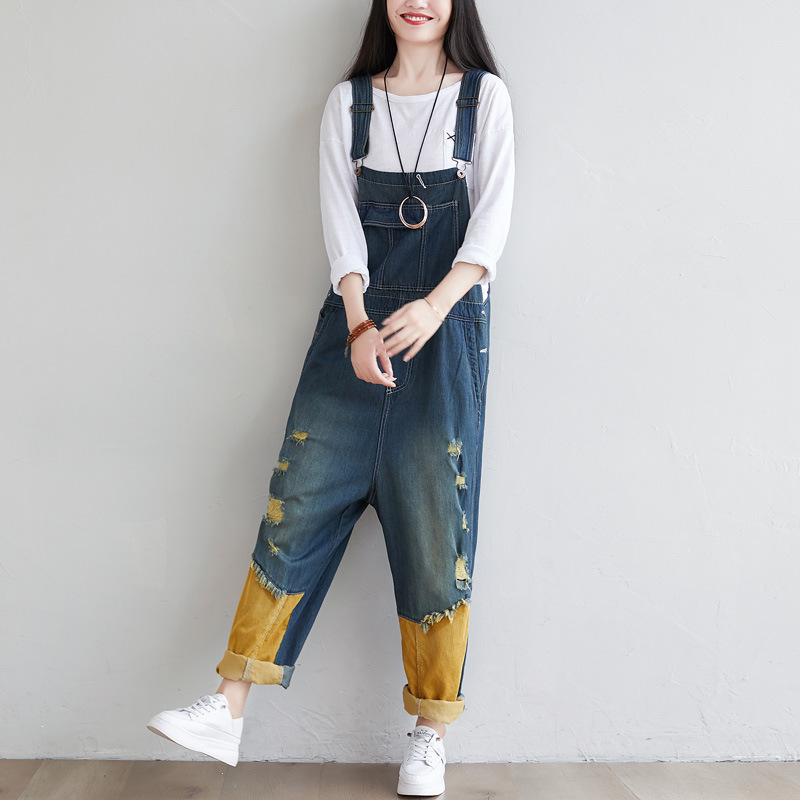Johnature Autumn Retro Patchwork Hole Full Length Denim Jumpsuits Loose Comfortable All-match Women Leisure Jumpsuits 210521, Blue
Johnature Autumn Retro Patchwork Hole Full Length Denim Jumpsuits Loose Comfortable All-match Women Leisure Jumpsuits 210521, Blue