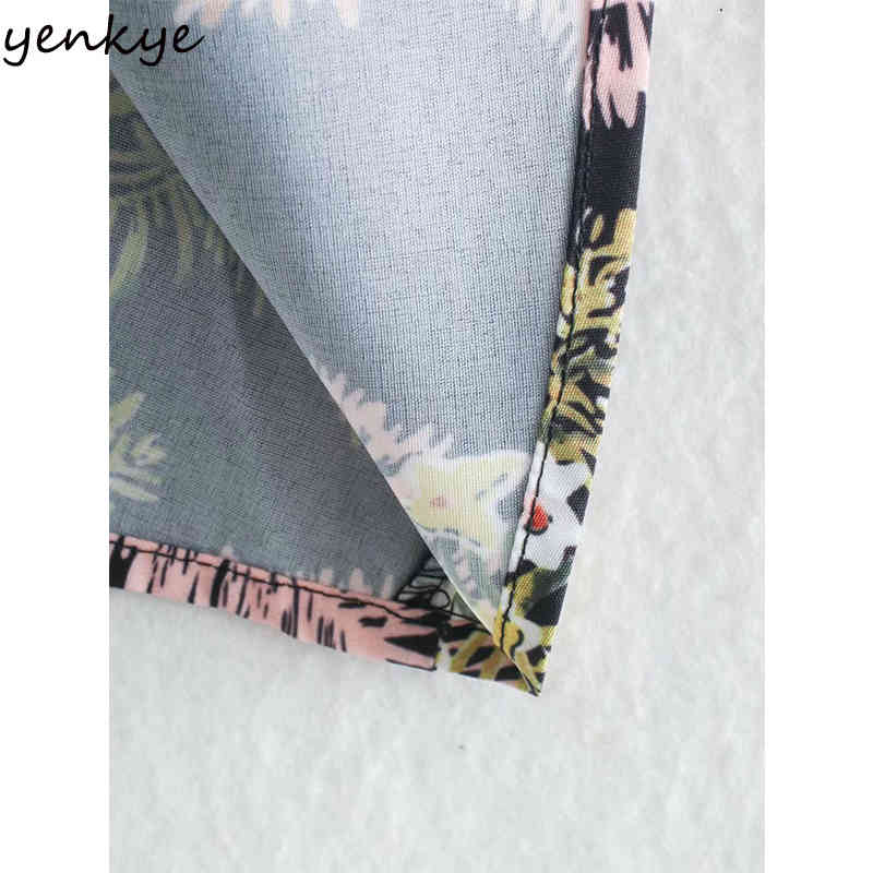 YENKYE Vintage Floral Print Women Dress Lapel Collar Long Sleeve With Belt A-line Midi Dress Spring Casual Vestido 210515