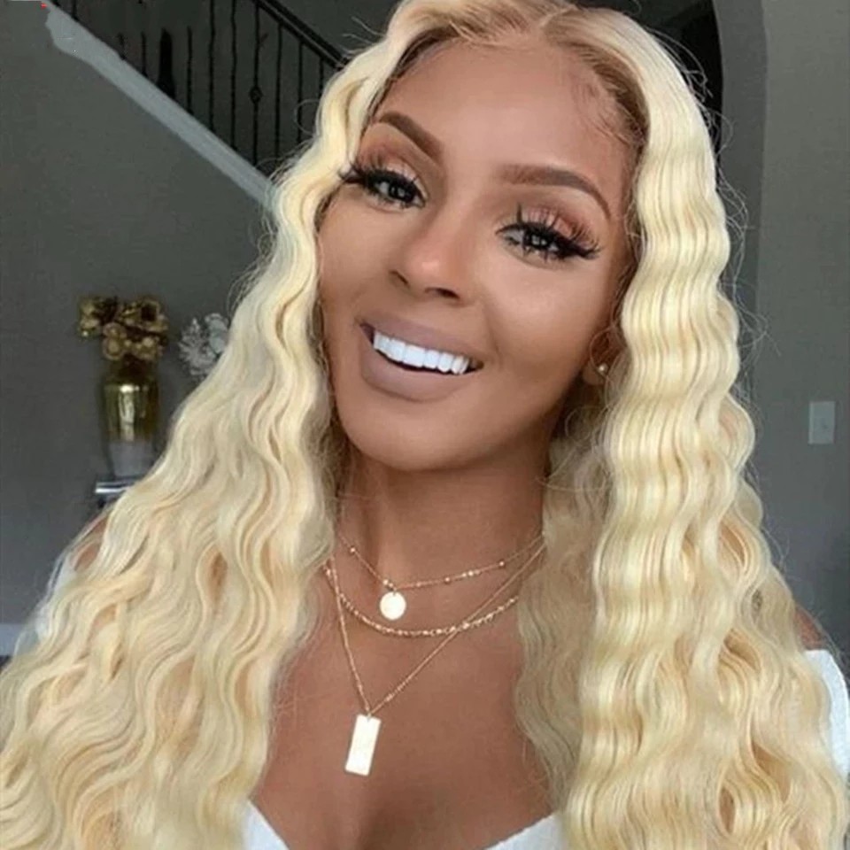 Elasticity Water Wave Style 30 Inches Long Synthetic Remy Wigs in Honey Blonde Shade Perfect Fit No Adhesive Needed