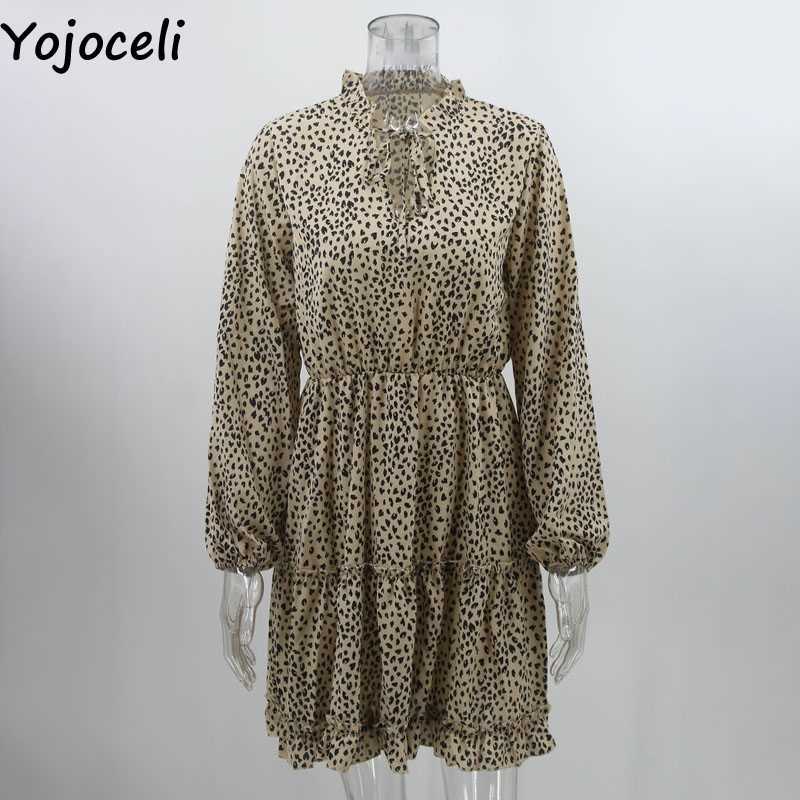 Yojoceli Secy ruffle leopard short dres Autumn party casual cool Loose daily female mini vestidos 210609