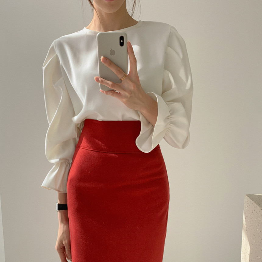 Formal Elegant Flare Sleeve White Shirt Women Blouse O-neck Office Lady Ladies Work Wear Womens Tops And Blouses 210421