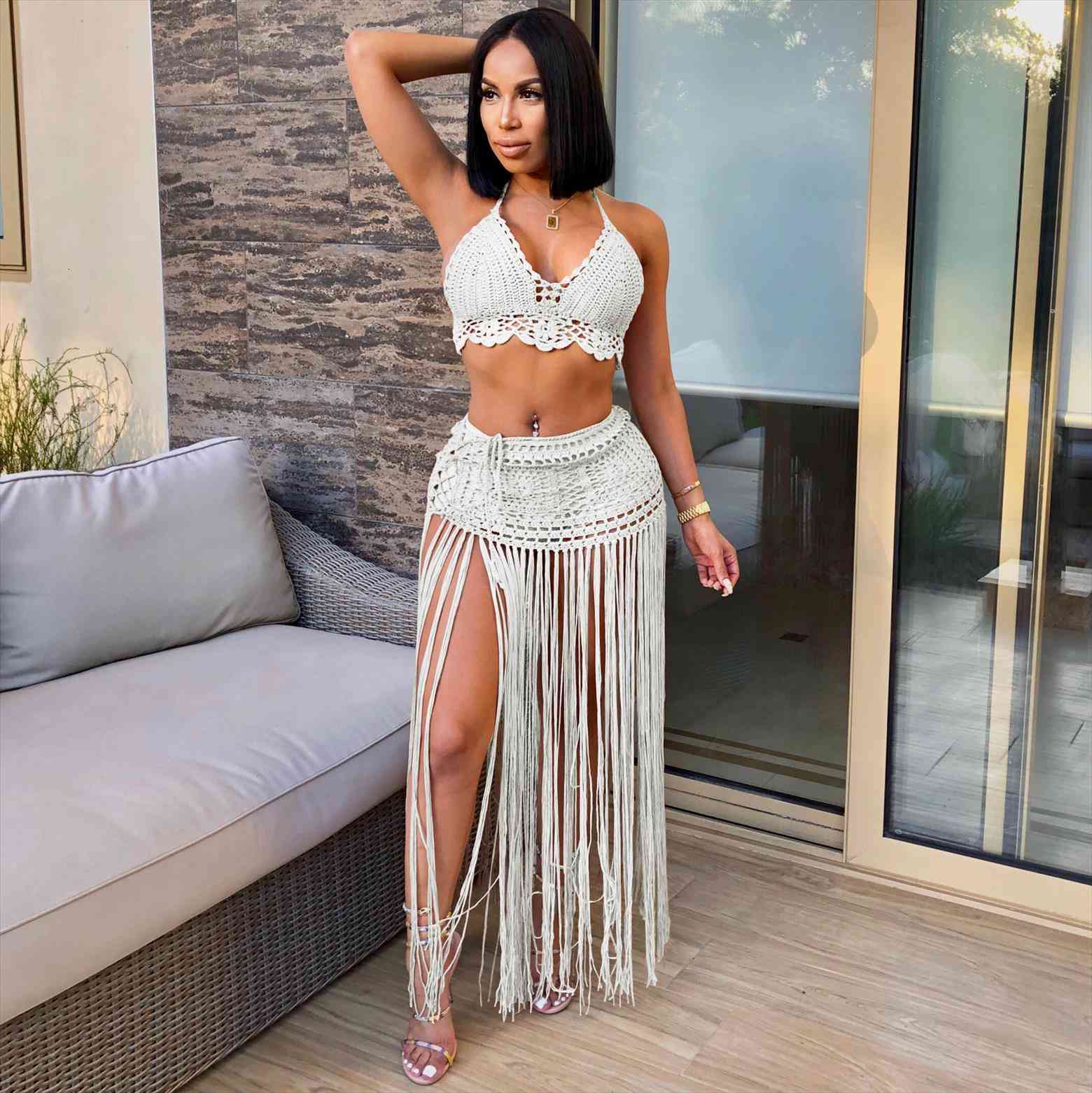 rt crochet set two womens tracksuits pieces halter backless crop long tassels skirt knitted hollow out crocheted beach, Gray
rt crochet set two womens tracksuits pieces halter backless crop long tassels skirt knitted hollow out crocheted beach, Gray