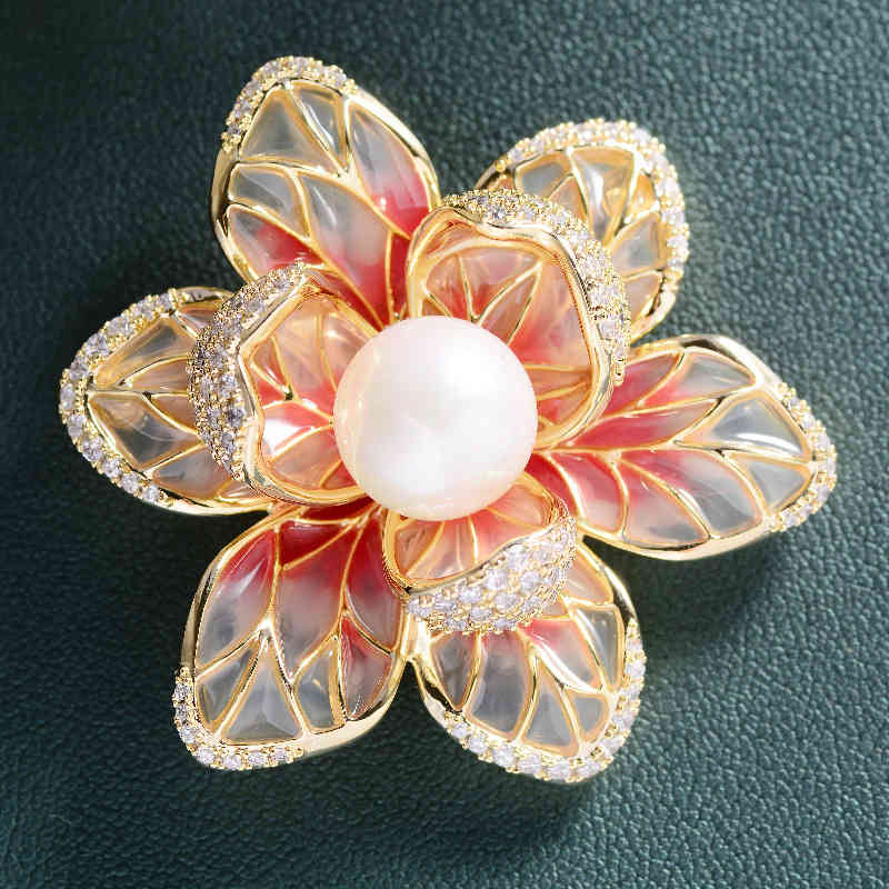 Korean Fashion Elegant Enamel Color Zircon Flower Brooch Atmosphere Clothing Pin Coat Woman