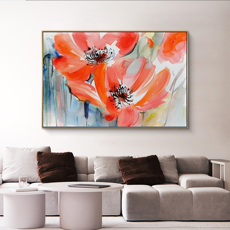 Modern Watercolor Flowers Wall Painting Hand Painted Poppy Flowers Print on Canvas Wall Picture For Living Room Home Decor