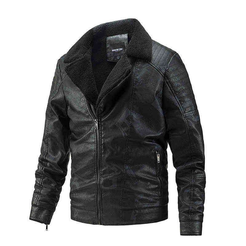 Men Vintage Leather Jacket Turn-down Fur Collar Autumn Winter Thicken PU Jacket Warm Fleece Lined Retro Style Motorcycle Jacket 211111