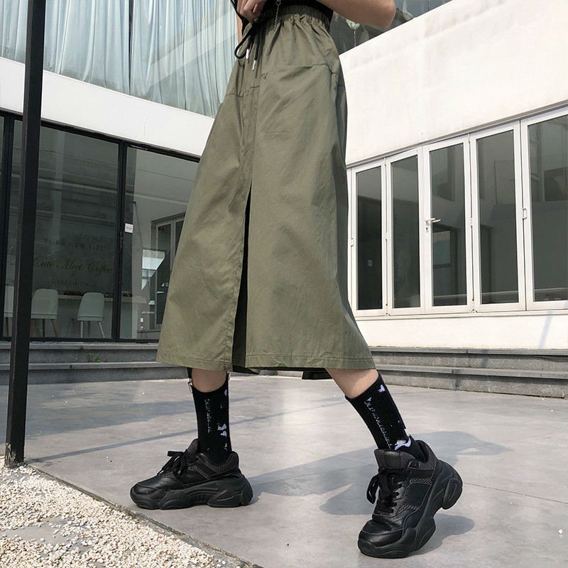 Harajuku Wide Leg Skirts Pants Women High Waist Trousers Streetwear Summer Korean Cargo Pantalones Mujer 210519