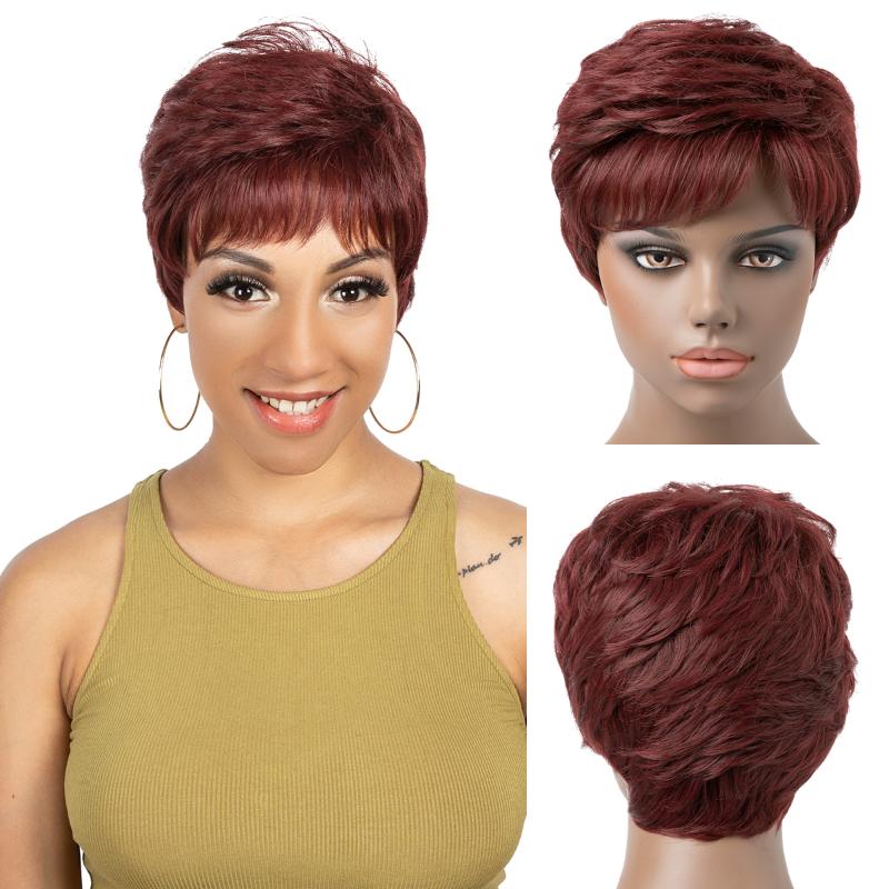 Synthetic Wigs Short Hair Bob With Natural Bangs For Black Women Pixie Cut Brazilian Curly Wine Red Wig, Bw10
Synthetic Wigs Short Hair Bob With Natural Bangs For Black Women Pixie Cut Brazilian Curly Wine Red Wig, Bw10