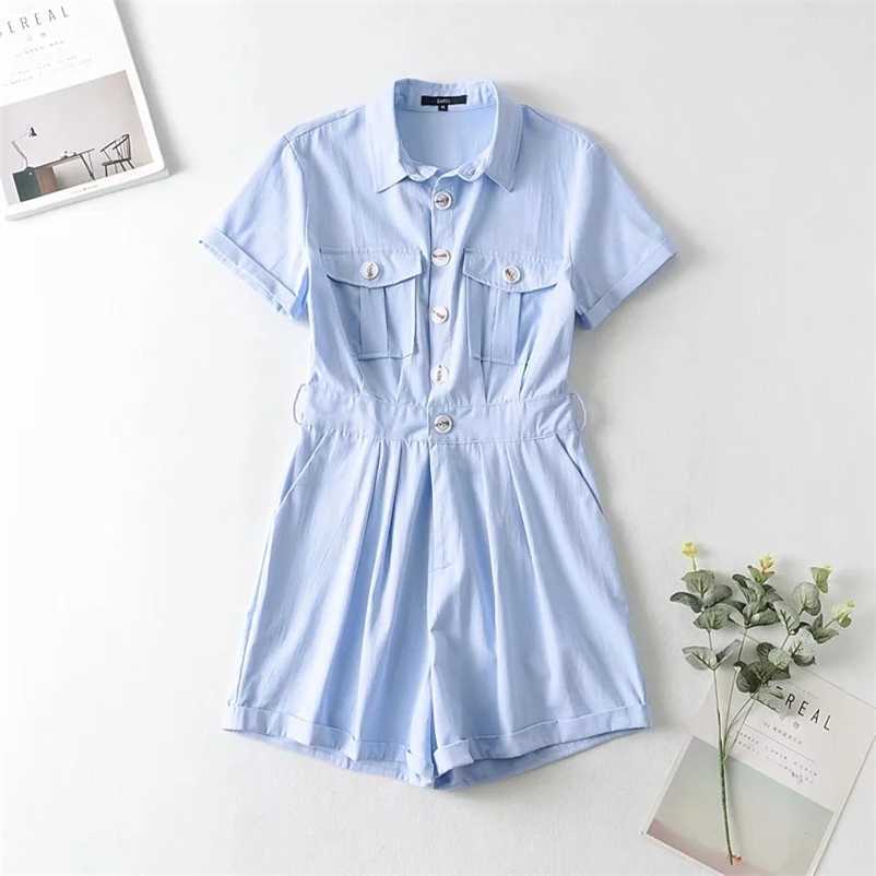 Women light blue playsuits Casual Summer turn down collar single breasted short sleeve shorts for lady 210524, Sky blue
Women light blue playsuits Casual Summer turn down collar single breasted short sleeve shorts for lady 210524, Sky blue