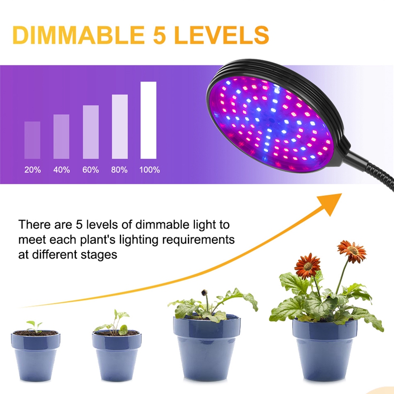 15W 30W 45W 60W LED Grow Light 4 Head Timing 5 Dimmable Levels usb Plant Lights for Indoor with Full Spectrum Phytolamps Adjustable Goosencck 4/8/12H 