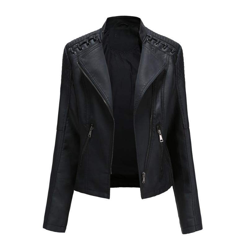 Women Jacket Streetwear Autumn Fashion Motorcycle Black Faux Leather Coats Outerwear Women's &