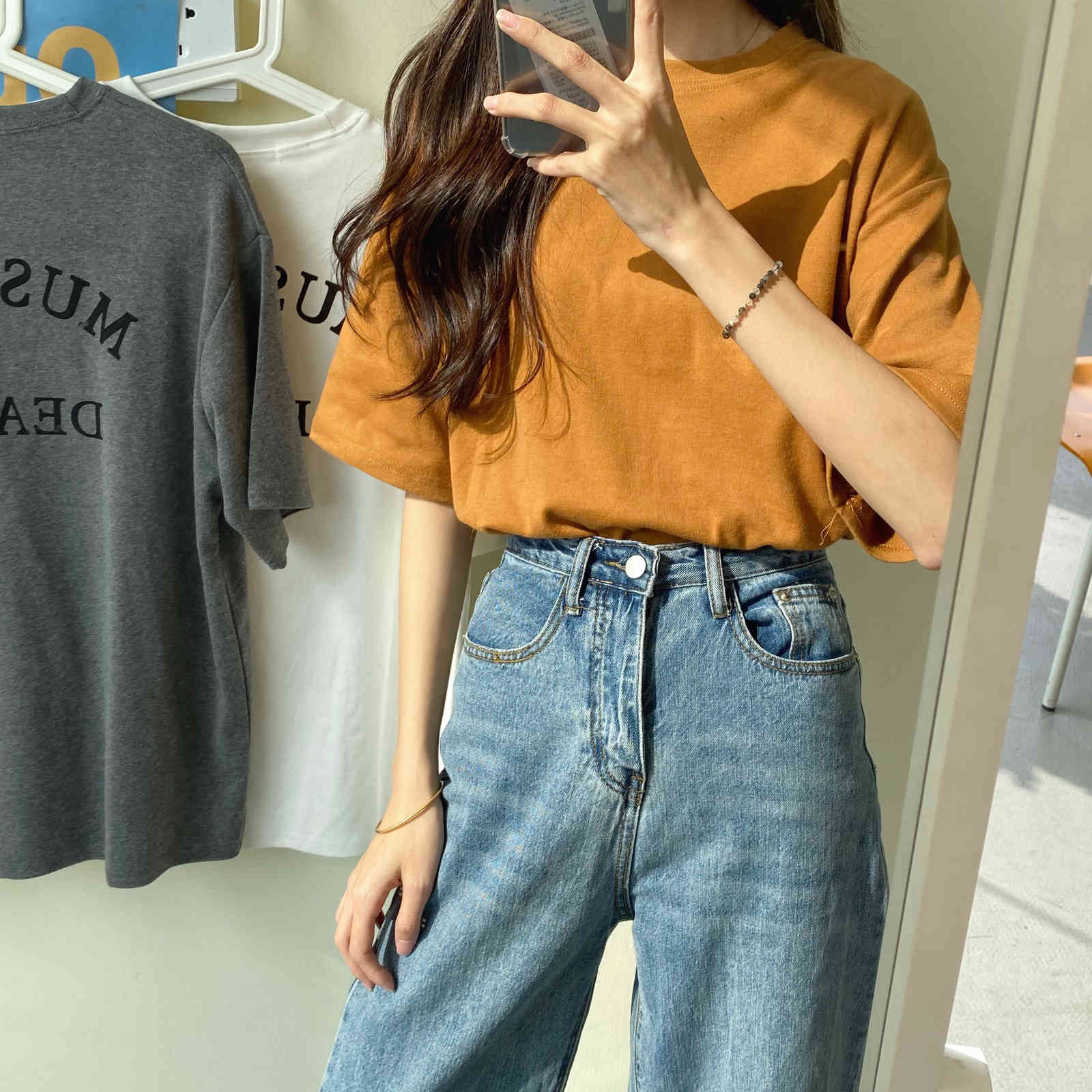 Casual Minimalist Printed Short Sleeves Female Basic Brief Tops Arrival Loose Stylish Women All Match T-shirt 210421