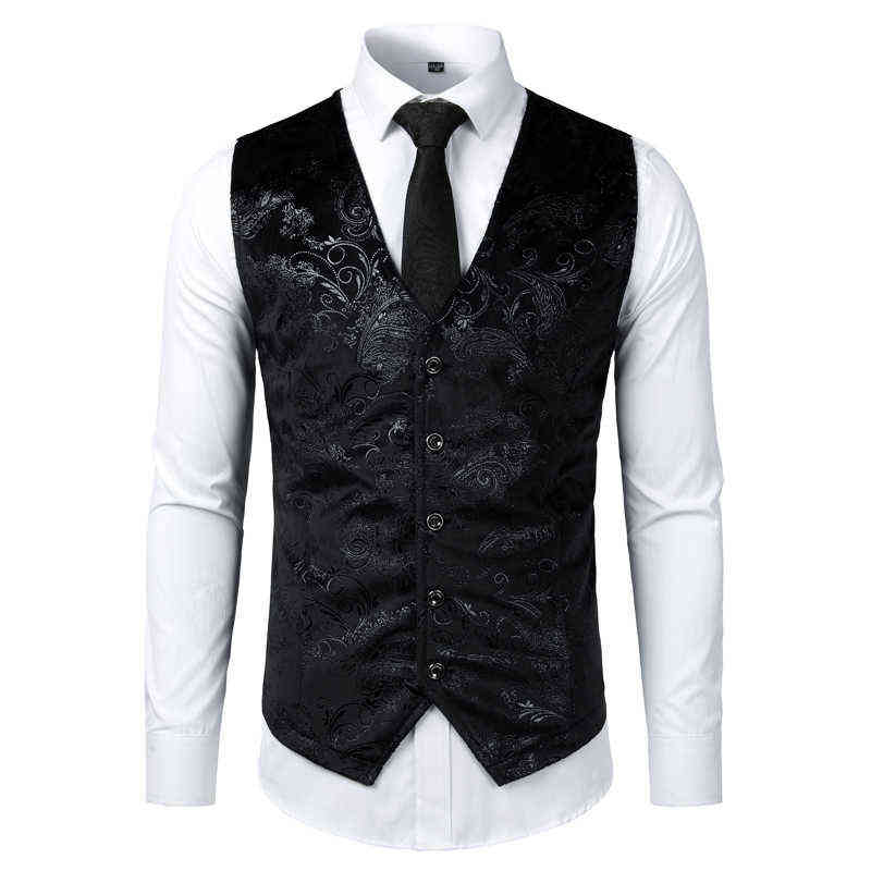 Gold Steampunk Vest Men Suit Gilet Homme Wedding Sleeveless Slim Fit Paisley Floral Dress Vests For Men Single Buttons Waistcoat 211111