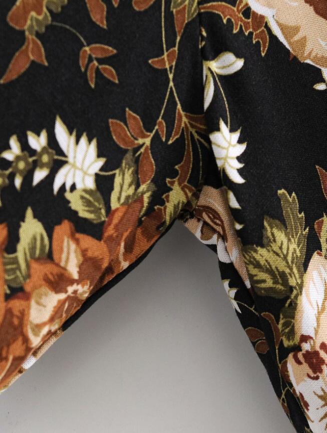 Bohemia Location Flower Print Shirt Ethnic Women Tassel Bow Lace Up V neck Long Sleeve Pullover Blouse Tops 210429