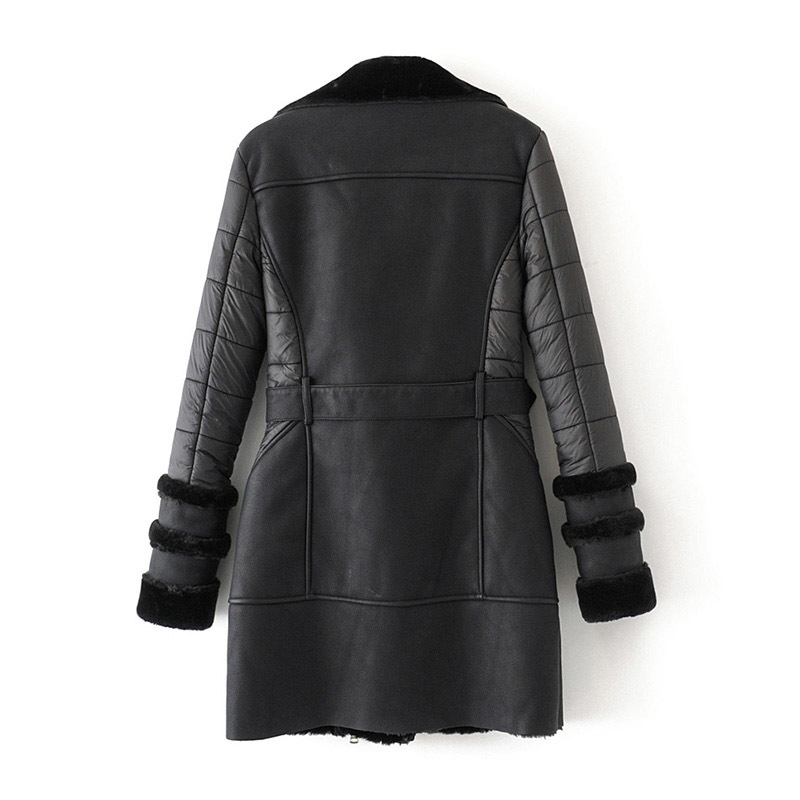 Women Thick Warm Black Coat Winter Autumn Long Sleeve Chic Faux Leather Jacket Lady Zipper Sashes Stylish Midi Long Coat 210414