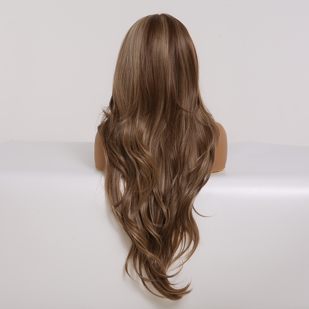 Long Brown Highlight Lace Front Synthetic Wigs with Baby Hair Lace Wigs for Women High Density Daily Heat Resistant Wigfactory direct