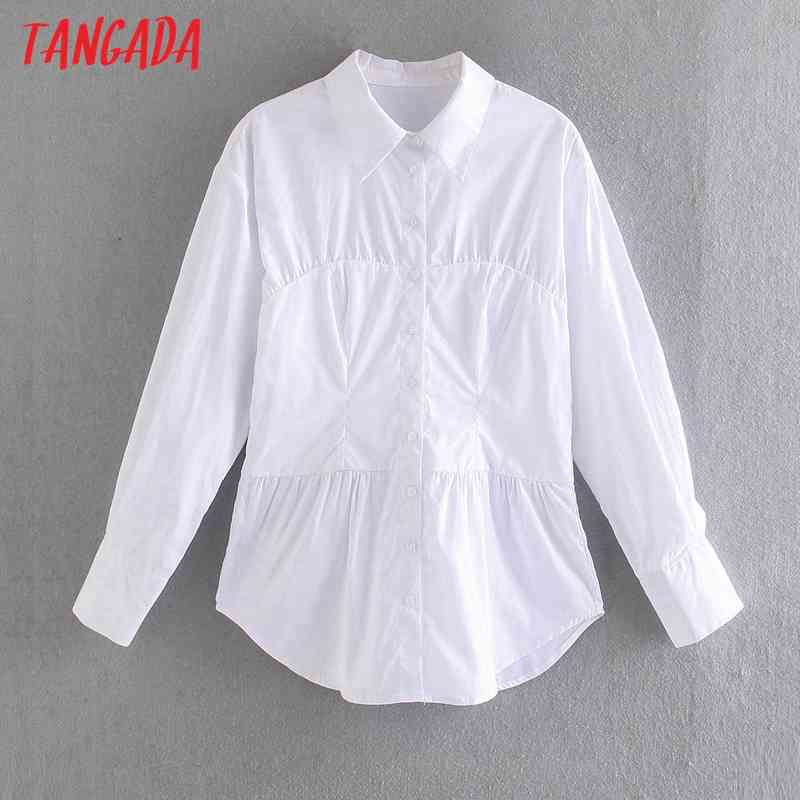 Spring Women Pleated Tunic Blouse Long Sleeve Chic Female Office Lady Shirt Blusas Femininas 2W88 210416