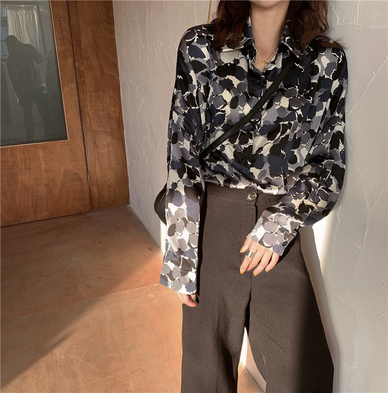 Spring Vintage Print Shirt Women Blouses OL Work Wear Tops Loose Black Blouse Shirts Female Casual Blusas Mujer 210421