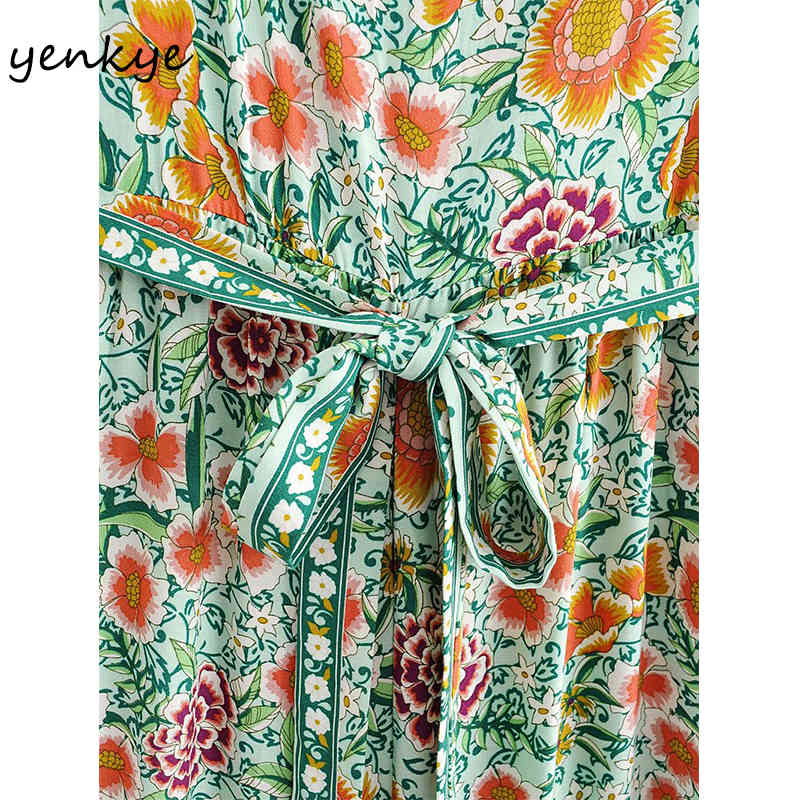 Floral Print Sexy Sling Jumpsuit Women Sleeveless With Belt Holiday Casual Boho Romper Summer Long Overalls monos mujer 210430