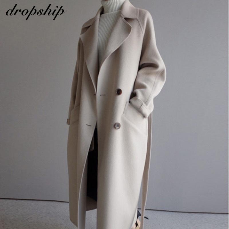 Womens Wool Blends Winter Beige Elegant Blend Women Korean Fashion Black Long Coats Vintage Minimalist Woolen Overcoat Camel Oversize Out AAA