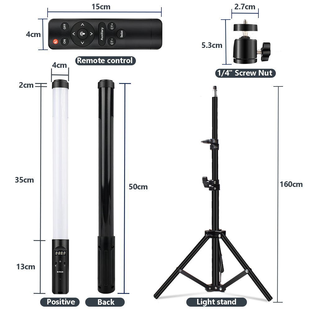 Handheld Light Stick Wand RGB Fill Light with 160cm Tripod Stand Flash LED Lamp Colorful Photography Lighting Remote Speedlight